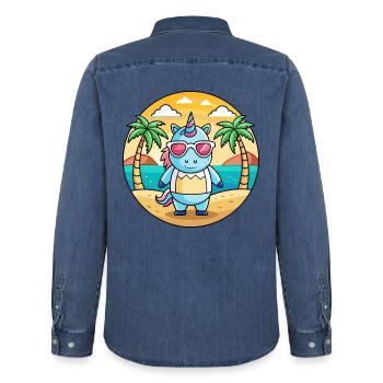 Einhorn Lustige Cartoon Sommer Strand Sonnenbrille - Männer Jeanshemd Organic von Stanley/Stella - verwaschenes Mittelblau  - Hinten - AI Model Male 185 light (185cm)
