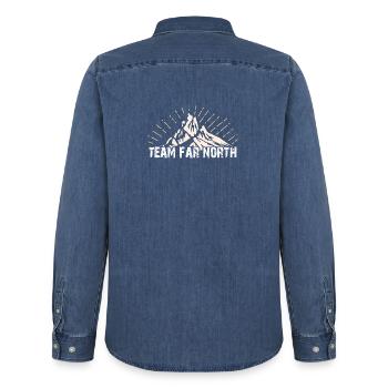 Team Far North | Nordland | Nord - Chemise en denim homme bio Stanley/Stella - bleu moyen délavé  - Dos - AI Model Male 185 light (185cm)