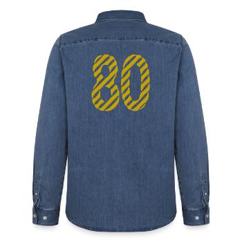 80. 80 JAHRE. 80-JÄHRIGES JUBILÄUM. 80. GEBURTSTAG. - Männer Jeanshemd Organic von Stanley/Stella - verwaschenes Mittelblau  - Hinten - AI Model Male 185 light (185cm)