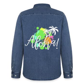 Aloha Tropen-Splash - Männer Jeanshemd Organic von Stanley/Stella - verwaschenes Mittelblau  - Hinten - AI Model Male 185 light (185cm)