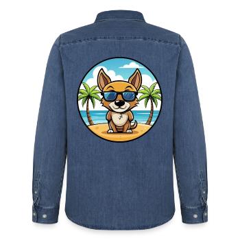 St Miguel Boeud Chien Race Dessin Animé Lunettes De Soleil Plage - Chemise en denim homme bio Stanley/Stella - bleu moyen délavé  - Dos - AI Model Male 185 light (185cm)