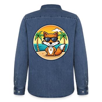 Fuchs Lustige Cartoon Sommer Strand Sonnenbrille Aufkleber - Männer Jeanshemd Organic von Stanley/Stella - verwaschenes Mittelblau  - Hinten - AI Model Male 185 light (185cm)