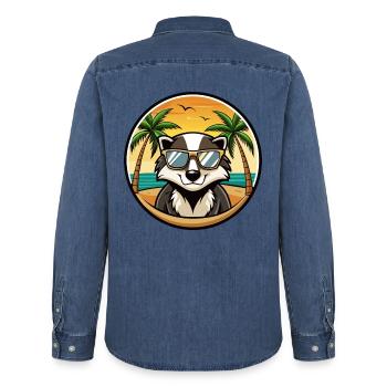Dachs Lustige Cartoon Sommer Strand Sonnenbrille Cool - Männer Jeanshemd Organic von Stanley/Stella - verwaschenes Mittelblau  - Hinten - AI Model Male 185 light (185cm)