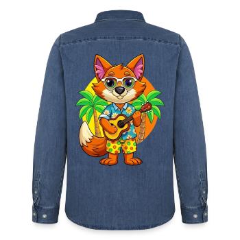 Lustige Fuchs Cartoon Sommer Strand Sonnenbrille Gitarre - Männer Jeanshemd Organic von Stanley/Stella - verwaschenes Mittelblau  - Hinten - AI Model Male 185 light (185cm)