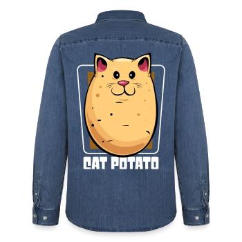 Katze Kartoffel Cartoon - Männer Jeanshemd Organic von Stanley/Stella - verwaschenes Mittelblau  - Hinten - AI Model Male 185 light (185cm)