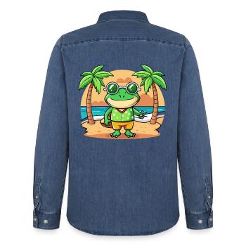Frog Funny Cartoon Summer Beach Sunglasses - Men’s Organic Denim Shirt by Stanley/Stella - mid washy  - Back - AI Model Male 185 light (185cm)