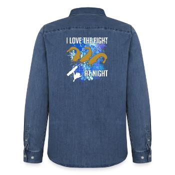 Catfish Catfish Fishing Catfish Silhouette and Blobs of Color - Men’s Organic Denim Shirt by Stanley/Stella - mid washy  - Back - AI Model Male 185 light (185cm)