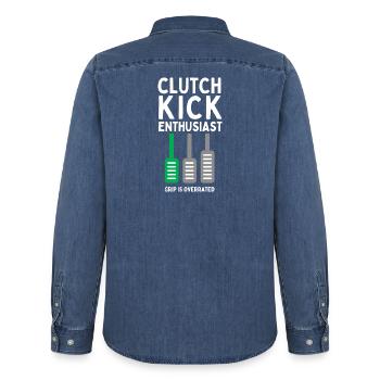 Clutch Kick Enthusiast - Männer Jeanshemd Organic von Stanley/Stella - verwaschenes Mittelblau  - Hinten - AI Model Male 185 light (185cm)