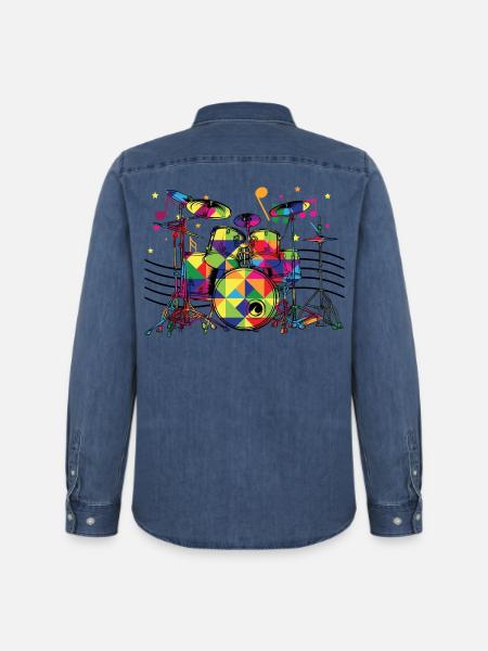 Geometrisch Neon-Drumset - Männer Jeanshemd Organic von Stanley/Stella - verwaschenes Mittelblau 