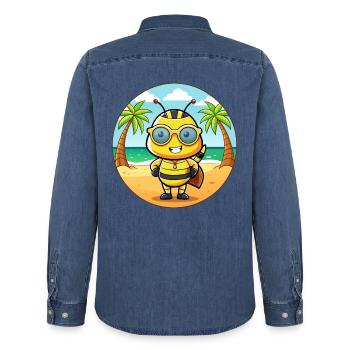 Biene Lustige Cartoon Sommer Strand Sonnenbrille - Männer Jeanshemd Organic von Stanley/Stella - verwaschenes Mittelblau  - Hinten - AI Model Male 185 light (185cm)