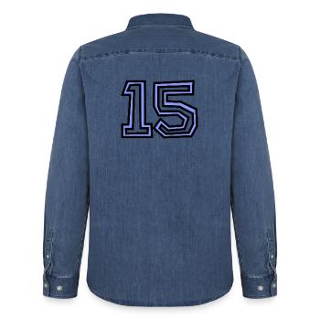 15. 15 JAHRE. 15-JÄHRIGES JUBILÄUM. 15-JÄHRIGES JUBILÄUM. - Männer Jeanshemd Organic von Stanley/Stella - verwaschenes Mittelblau  - Hinten - AI Model Male 185 light (185cm)