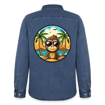Affe Lustige Cartoon Sommer Strand Sonnenbrille Cool - Männer Jeanshemd Organic von Stanley/Stella - verwaschenes Mittelblau  - Hinten - AI Model Male 185 light (185cm)