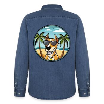 Transsilvanischer Windhund Rasse Cartoon Sonnenbrille - Männer Jeanshemd Organic von Stanley/Stella - verwaschenes Mittelblau  - Hinten - AI Model Male 185 light (185cm)