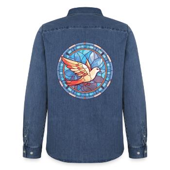 Taube bunte Aquarell-Tier-Haustier-Illustration - Männer Jeanshemd Organic von Stanley/Stella - verwaschenes Mittelblau  - Hinten - AI Model Male 185 light (185cm)