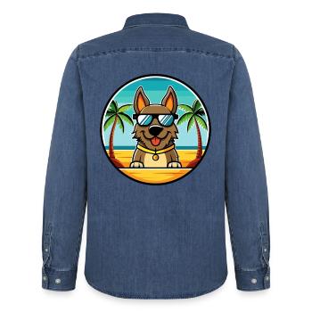 Deutsche Bracke Hunderasse Cartoon Sonnenbrille Strand - Männer Jeanshemd Organic von Stanley/Stella - verwaschenes Mittelblau  - Hinten - AI Model Male 185 light (185cm)