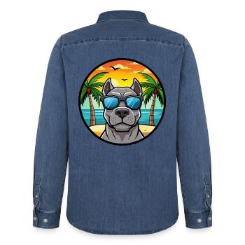 Cane Corso Hunderasse Cartoon Sonnenbrille Strand - Männer Jeanshemd Organic von Stanley/Stella - verwaschenes Mittelblau  - Hinten - AI Model Male 185 light (185cm)