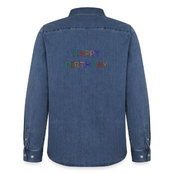 HAPPY BIRTHDAY - Chemise en denim homme bio Stanley/Stella - bleu moyen délavé  - Dos - AI Model Male 185 light (185cm)