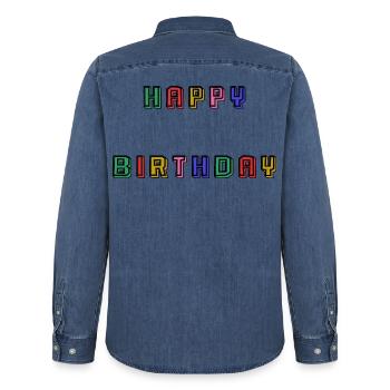HAPPY BIRTHDAY - Chemise en denim homme bio Stanley/Stella - bleu moyen délavé  - Dos - AI Model Male 185 light (185cm)