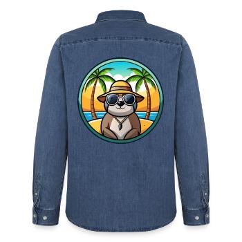 Faultier Lustige Cartoon Sommer Strand Sonnenbrille Cool - Männer Jeanshemd Organic von Stanley/Stella - verwaschenes Mittelblau  - Hinten - AI Model Male 185 light (185cm)