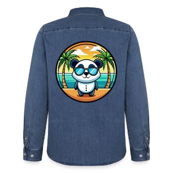 Panda Lustige Cartoon Sommer Strand Sonnenbrille Cool - Männer Jeanshemd Organic von Stanley/Stella - verwaschenes Mittelblau  - Hinten - AI Model Male 185 light (185cm)