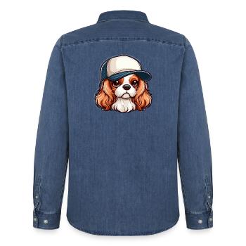 Cavalier King Charles Hund Hund - Mütze - Männer Jeanshemd Organic von Stanley/Stella - verwaschenes Mittelblau  - Hinten - AI Model Male 185 light (185cm)