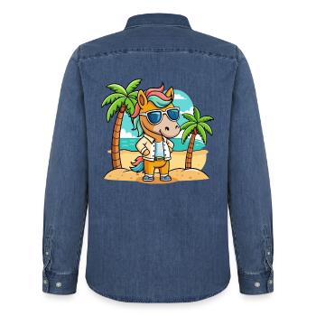 Pferd Lustige Cartoon Sommer Strand Sonnenbrille - Männer Jeanshemd Organic von Stanley/Stella - verwaschenes Mittelblau  - Hinten - AI Model Male 185 light (185cm)