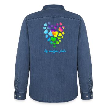 Herzen bunte Herzen Herzen Haufen - Männer Jeanshemd Organic von Stanley/Stella - verwaschenes Mittelblau  - Hinten - AI Model Male 185 light (185cm)