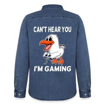 Can´t Hear You I´m Gaming Seemöwe Möwe Geschenk - Männer Jeanshemd Organic von Stanley/Stella - verwaschenes Mittelblau  - Hinten - AI Model Male 185 light (185cm)