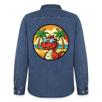 Dragon Funny Cartoon Lunettes de soleil de plage d’été cool - Chemise en denim homme bio Stanley/Stella - bleu moyen délavé  - Dos - AI Model Male 185 light (185cm)