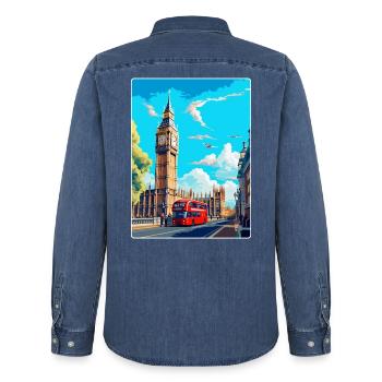 Big Ben London England Uk Travel Poster Souvenir - Men’s Organic Denim Shirt by Stanley/Stella - mid washy  - Back - AI Model Male 185 light (185cm)
