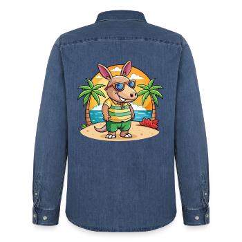 Erdferkel Lustige Cartoon Sommer Strand Sonnenbrille - Männer Jeanshemd Organic von Stanley/Stella - verwaschenes Mittelblau  - Hinten - AI Model Male 185 light (185cm)