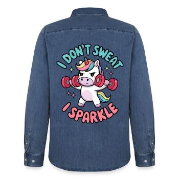 I Don't Sweat I Sparkle - Men’s Organic Denim Shirt by Stanley/Stella - mid washy  - Back - AI Model Male 185 light (185cm)
