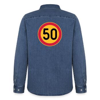 50 Limit / Tempolimit - Männer Jeanshemd Organic von Stanley/Stella - verwaschenes Mittelblau  - Hinten - AI Model Male 185 light (185cm)