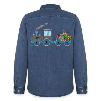 Train pour enfants avec remorque grise - Chemise en denim homme bio Stanley/Stella - bleu moyen délavé  - Dos - AI Model Male 185 light (185cm)