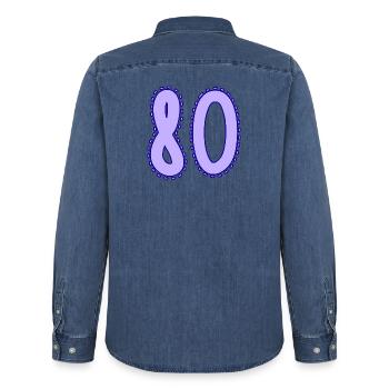 80. 80 ANS. 80e ANNIVERSAIRE. ANNIVERSAIRE 80 ANS. - Chemise en denim homme bio Stanley/Stella - bleu moyen délavé  - Dos - AI Model Male 185 light (185cm)