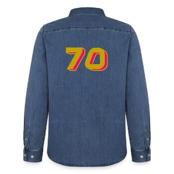 70. 70 JAHRE. 70-JÄHRIGES JUBILÄUM. 70-JÄHRIGES JUBILÄUM. - Männer Jeanshemd Organic von Stanley/Stella - verwaschenes Mittelblau  - Hinten - AI Model Male 185 light (185cm)