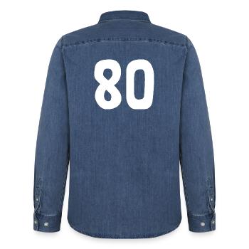 80. 80 JAHRE. 80-JÄHRIGES JUBILÄUM. 80. GEBURTSTAG. - Männer Jeanshemd Organic von Stanley/Stella - verwaschenes Mittelblau  - Hinten - AI Model Male 185 light (185cm)