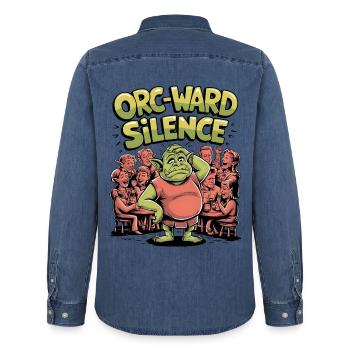 Silence d’un pupille orque - Chemise en denim homme bio Stanley/Stella - bleu moyen délavé  - Dos - AI Model Male 185 light (185cm)