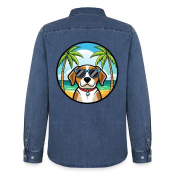 Kerry Beagle Hunderasse Cartoon Sonnenbrille Strand - Männer Jeanshemd Organic von Stanley/Stella - verwaschenes Mittelblau  - Hinten - AI Model Male 185 light (185cm)
