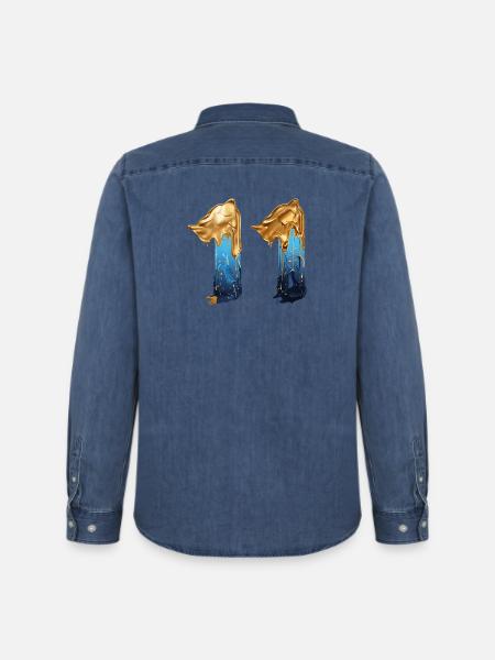 NEJ. 11 NUMMER 11 SEJ 11 ÅRS FØDSELSDAG - Stanley/Stella herre denimskjorte økologisk - afbleget mellemblå 
