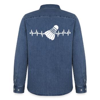 Badminton Sport Heartbeat Love - Männer Jeanshemd Organic von Stanley/Stella - verwaschenes Mittelblau  - Hinten - AI Model Male 185 light (185cm)
