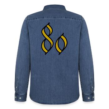 80. 80 ANS. 80e ANNIVERSAIRE. ANNIVERSAIRE 80 ANS. - Chemise en denim homme bio Stanley/Stella - bleu moyen délavé  - Dos - AI Model Male 185 light (185cm)