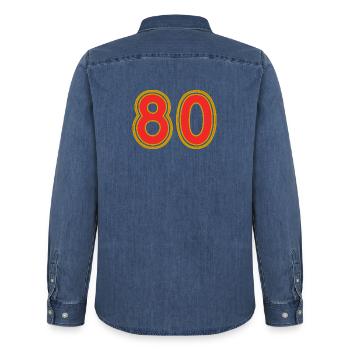 80. 80 ANS. 80e ANNIVERSAIRE. ANNIVERSAIRE 80 ANS. - Chemise en denim homme bio Stanley/Stella - bleu moyen délavé  - Dos - AI Model Male 185 light (185cm)