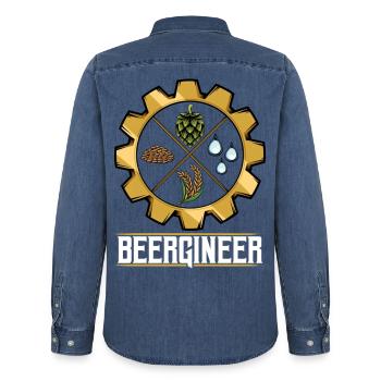 Beergineer Brau-Gear Emblem - Men’s Organic Denim Shirt by Stanley/Stella - mid washy  - Back - AI Model Male 185 light (185cm)