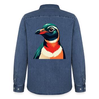 Pinguin Cartoon Figur Buntes Haustier Tier - Männer Jeanshemd Organic von Stanley/Stella - verwaschenes Mittelblau  - Hinten - AI Model Male 185 light (185cm)