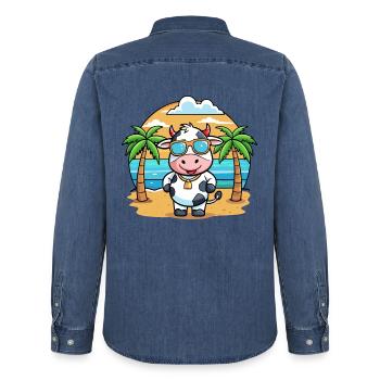 Kuh Lustige Cartoon Sommer Strand Sonnenbrille - Männer Jeanshemd Organic von Stanley/Stella - verwaschenes Mittelblau  - Hinten - AI Model Male 185 light (185cm)