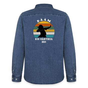 Kids Big Brother 2025 Annonce Cadeau Dab - Chemise en denim homme bio Stanley/Stella - bleu moyen délavé  - Dos - AI Model Male 185 light (185cm)