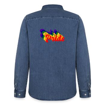 Pride LGBT Retro - Chemise en denim homme bio Stanley/Stella - bleu moyen délavé  - Dos - AI Model Male 185 light (185cm)