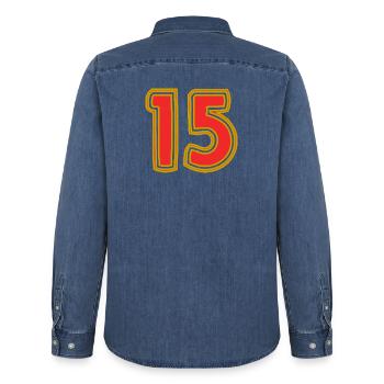 15. 15 JAHRE. 15-JÄHRIGES JUBILÄUM. 15-JÄHRIGES JUBILÄUM. - Männer Jeanshemd Organic von Stanley/Stella - verwaschenes Mittelblau  - Hinten - AI Model Male 185 light (185cm)