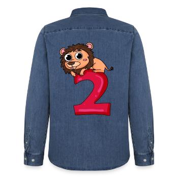 2e anniversaire Leo - cadeau 2 ans - Chemise en denim homme bio Stanley/Stella - bleu moyen délavé  - Dos - AI Model Male 185 light (185cm)